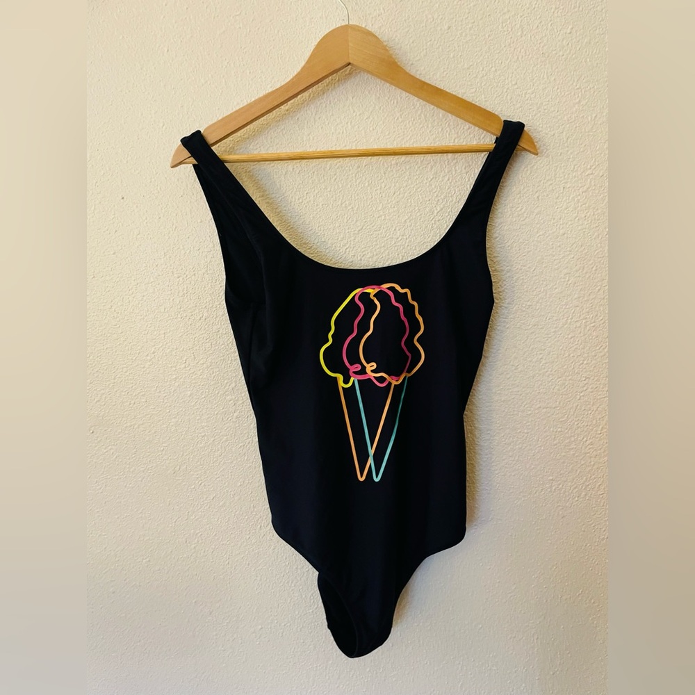 Aerie Navy Blue Neon Ice Cream Cone One Piece Cheeky Swimsuit Size Medium
